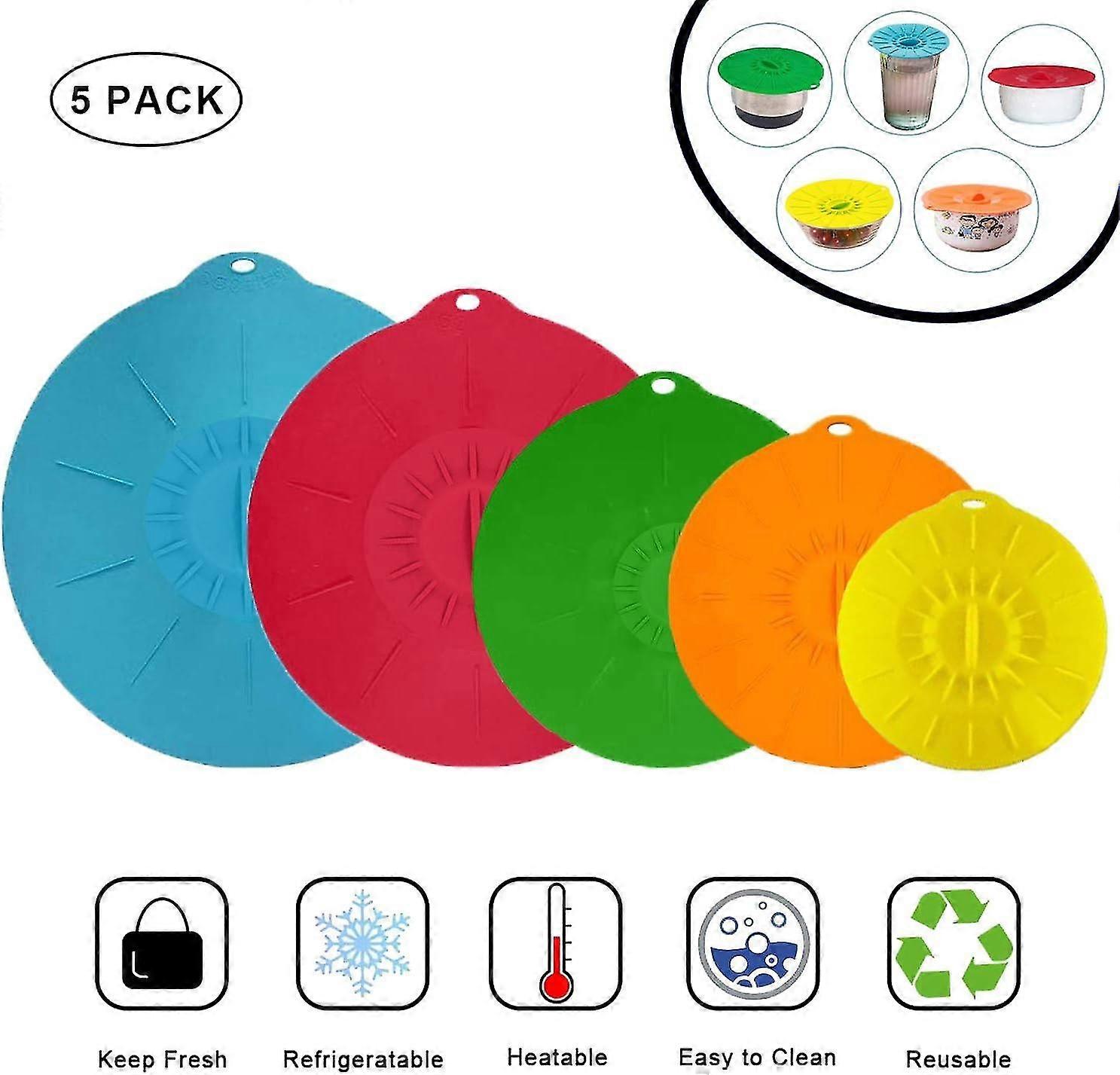 Silicone Lids - 5 Sizes, Reusable, Expandable, BPA Free for Kitchen Essentials, Microwave/Oven/Fridge Safe
