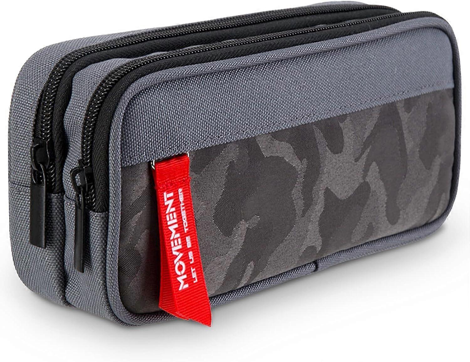Large capacity case for boys and girls, with triple zippered pocket, lightweight, water resistant, Camouflage color Gray