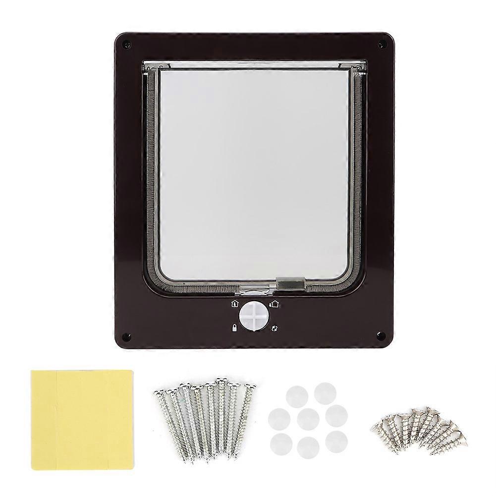 4 Way Rotating Switch Controllable Flexible Switch Pet Lock Flap Door for Pet Cats(Brown)