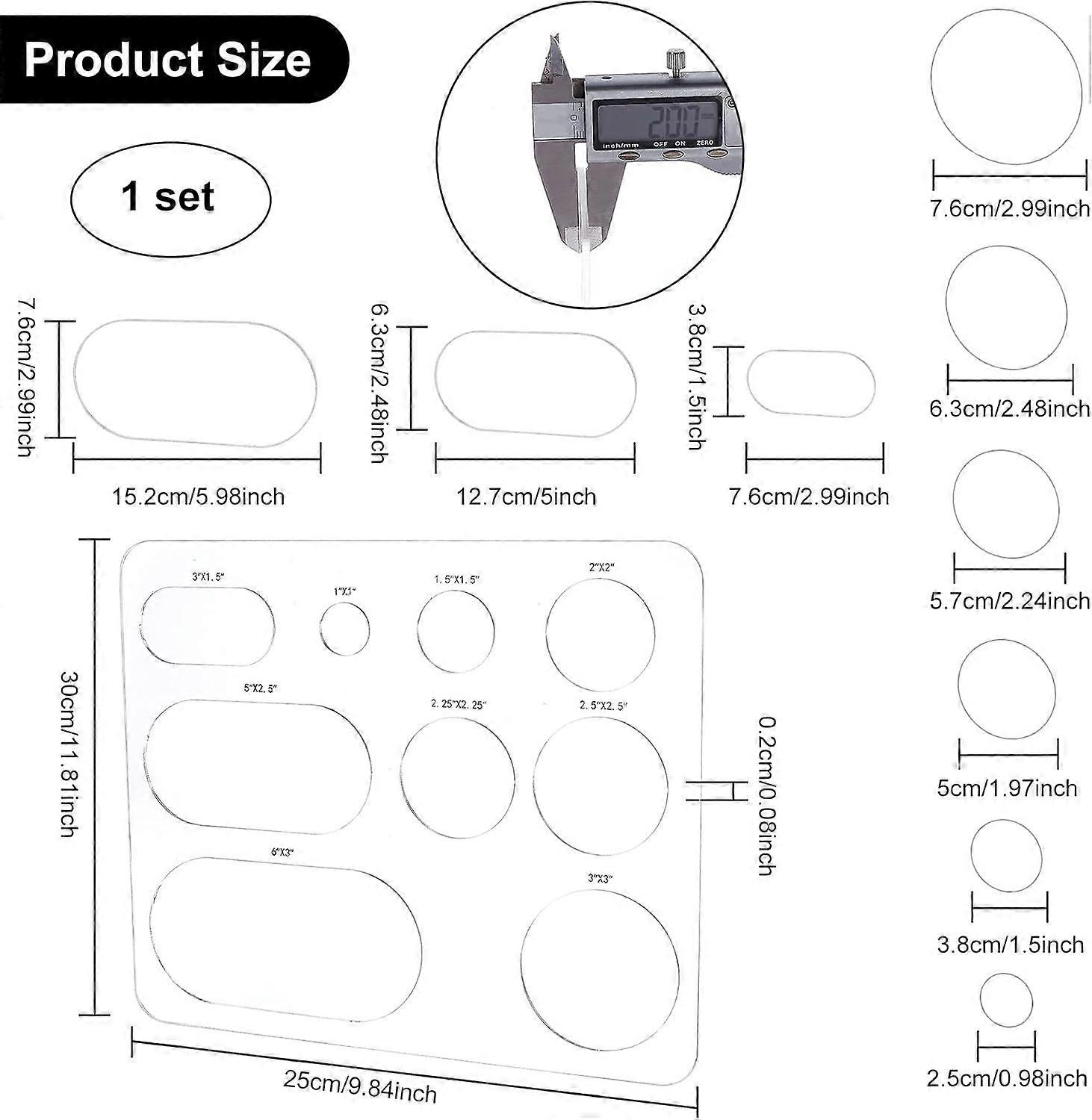 Router Template Set Circle Oval Acrylic Inlay Templates with 9pcs Stencils for Woodworking Quilting Sewing Needlework Craft 11.8x9.8" 2mm Thick