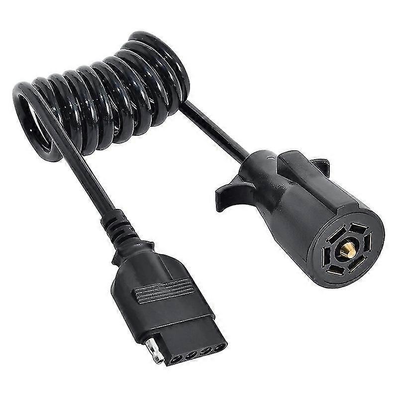 7 Way Round To 5 Way Flat Coiled Trailer Plug Adapter Plug Play Trailer Rv Blade Vehicle-side Tra