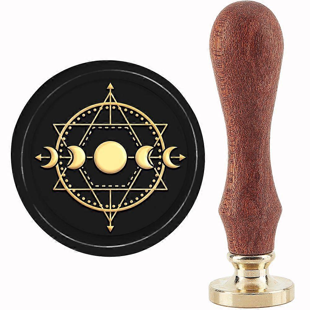 Moon Phase Wax Seal Stamp Magic Circle Sealing Stamp Copper Seals Retro Removable Brass Stamp Head with Wooden Handle for Letter Invitation Envelope C