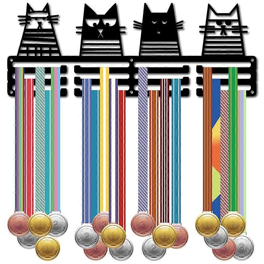 Iron Medal Hanger Holder Display Wall Rack 3-Line with Screws Black Cat Shape 150x400mm Hole: 5mm