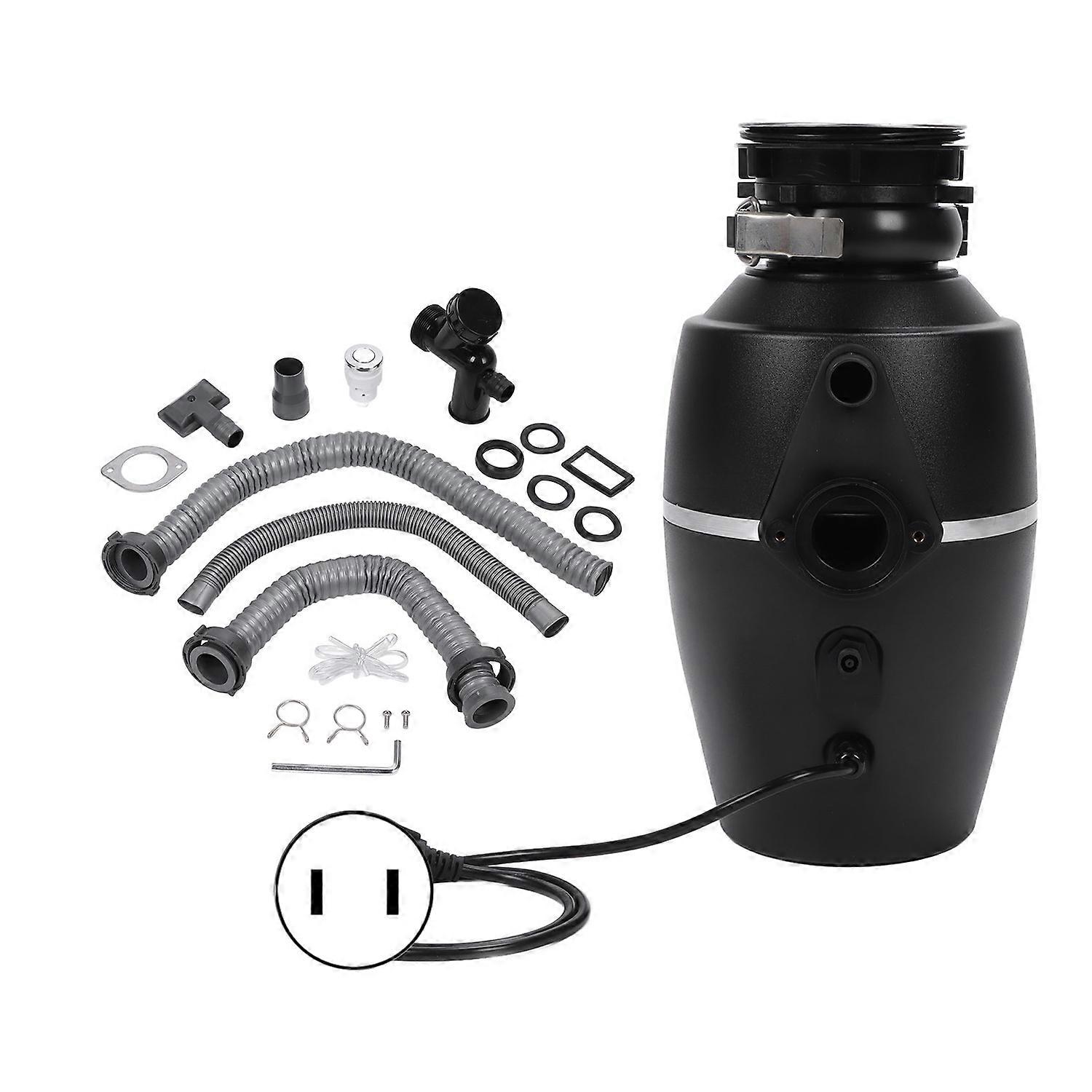 Continuous Feed Garbage Disposal Black 3800RPM Quiet Running Downspout Waste Disposal for Kitchen 1H