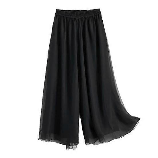 Women Dance Pants Elastic High Waist Double-Layered Wide Leg Casual Trousers Solid Color Loose