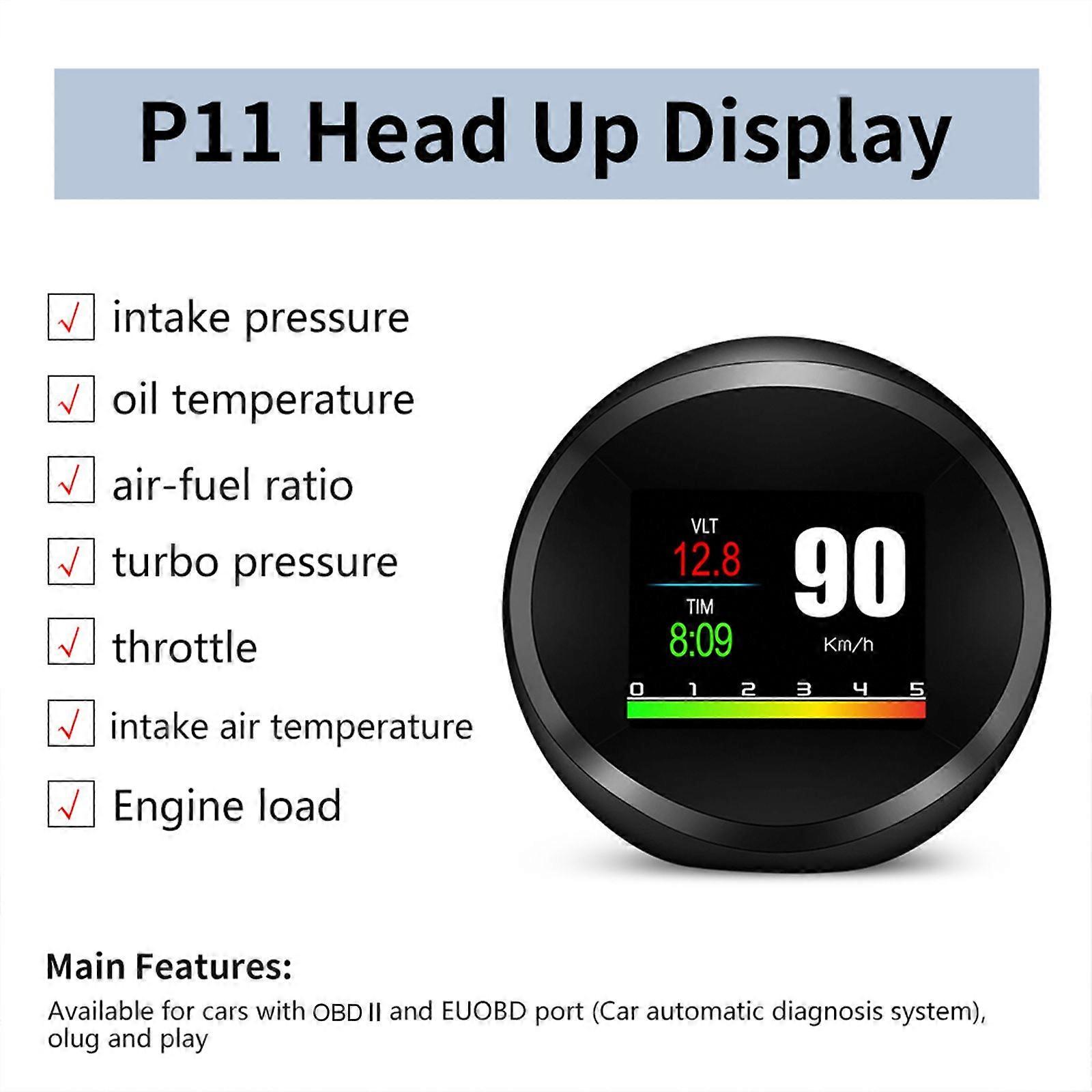 Car Head~up Display P11 Multi~Functions Car Digital Gauge OBD Diagnostic Detector Fault Code Elimination Speedometer Safe Driving Computer Overspeed A