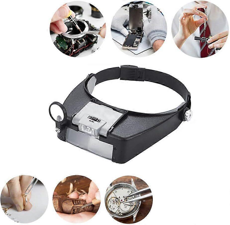 Headband Magnifier Watchmaker Hands Free Magnifying Glass with Light Headset Magnifying Magnifier with LED Light, for Watchmaker, Jeweler, Reading