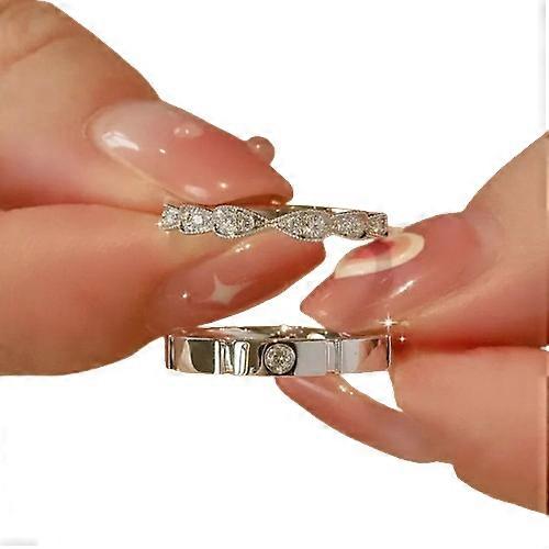 Inel de cuplu cu zirconiu de lux coreean pentru femei bărbați placat cu argint dragoste pentru totdeauna inimă reglabil inel deschis bijuterii aniversare de nuntă