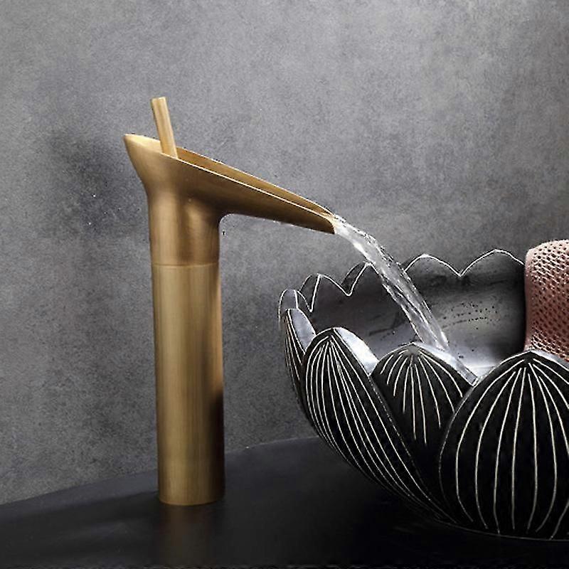 All Copper Retro Wash Basin With Fixed Waterfall Faucet, Above Counter Basin (high Antique)