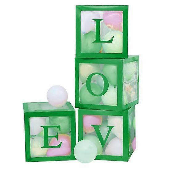 4 Pcs Balloon Box DIY Assembly Transparent Paper Box Balloon Box with Letters Reusable Stackable Cube Decorative Box for Party Wedding Birthday