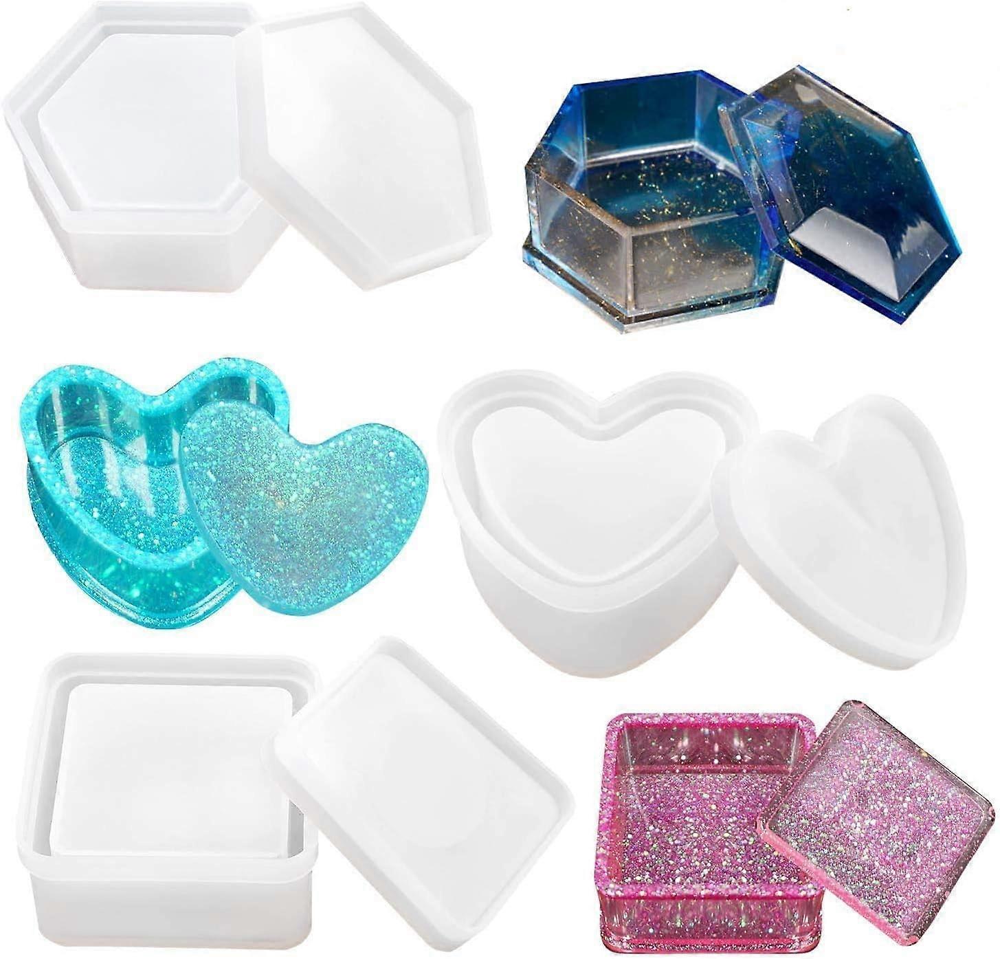 Reusable Silicone Molds For Jewelry And Diy Storage, Heart Hexagon Square Shapes Clear Casting Resin Durable Silicone Material For Unique Crafts