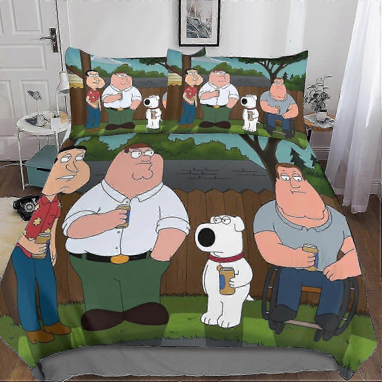 o5161 ملاءات السرير عائلة الرجل لحاف مجموعة الفراش ، 3 قطع غطاء لحاف سهلة العناية ، مضحك أنيمي لحاف غطاء أكياس مع سحاب إغلاق ناعم ميكروف