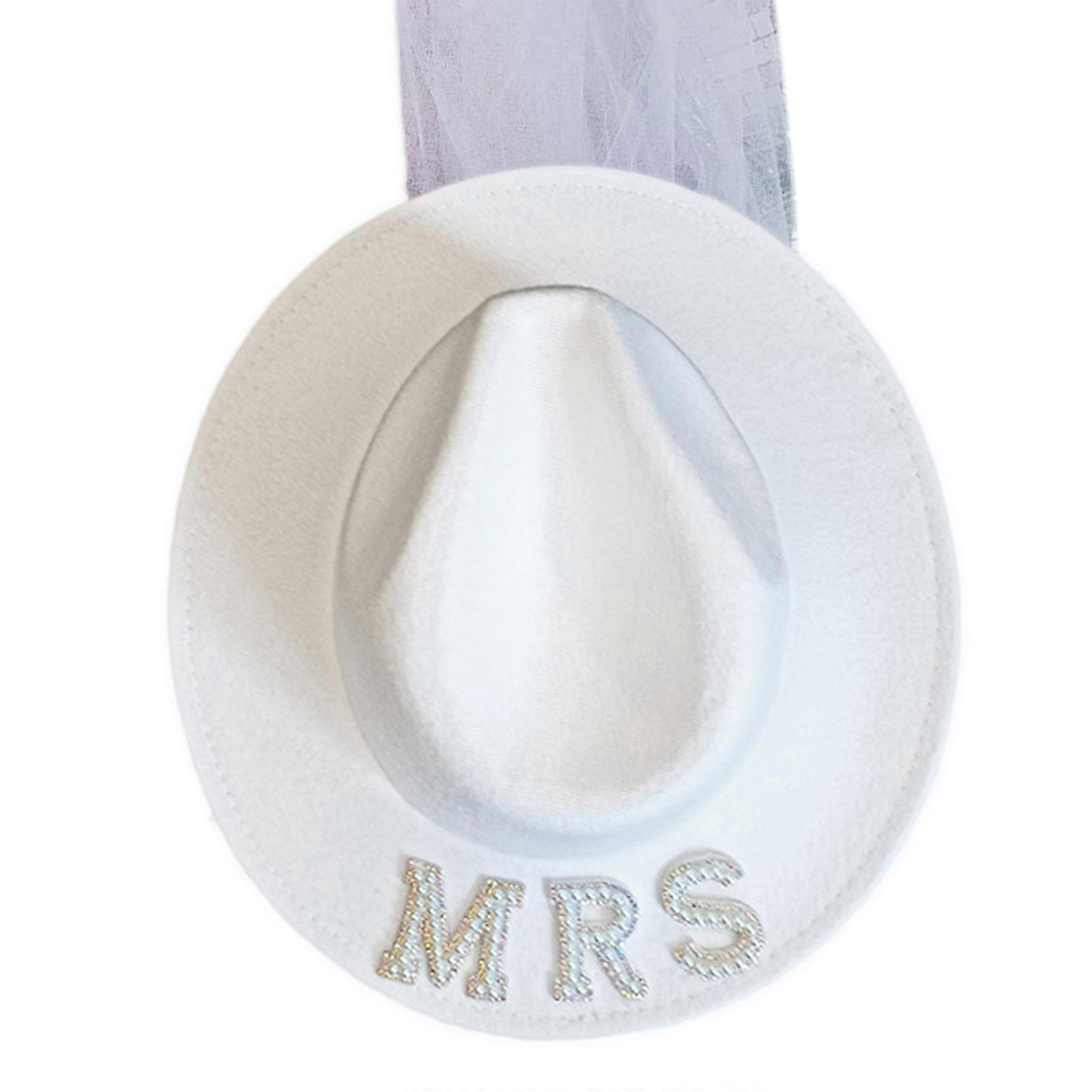 手作りの結婚披露宴の花嫁のカウガールハット広いつばのブライダルラインストーンウエスタンシャイニングホワイトフェドーラ帽日焼け止めMRSホワイトハット帽子の帽子