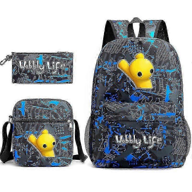 Wobbly Life 3pcs School Backpack Shoulder Bag Pen Bag