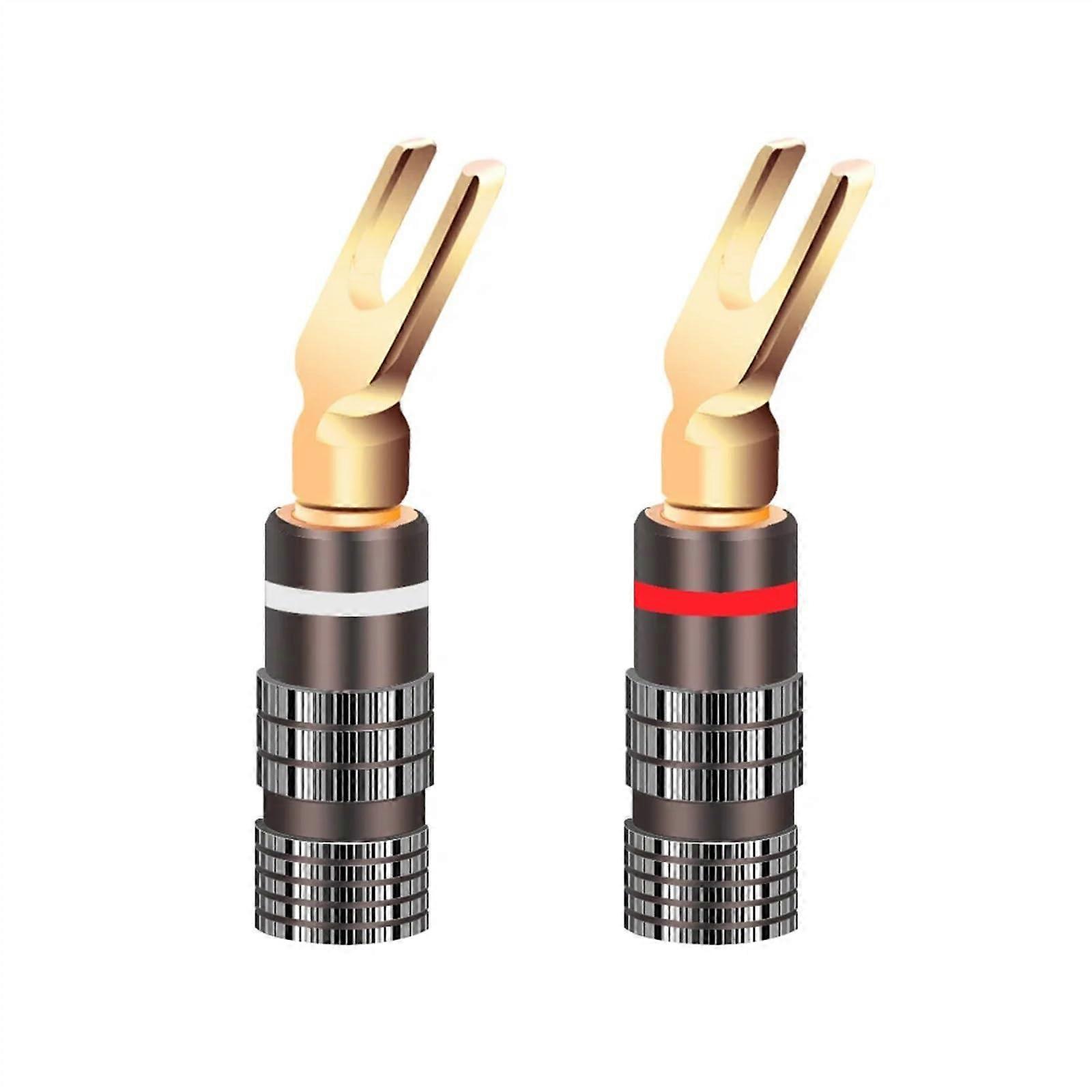 2pcs Banana Plug Strip Spade Terminal Fork Adapters Connectors 12AWG Crimp Barrier Spades for Speaker Wire Compatibility