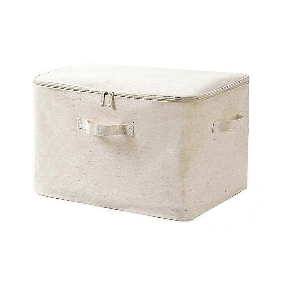 Cotton Linen Fabric Storage Bin Dustproof Clothes Quilt Organizing Box With Handle For Bedroom