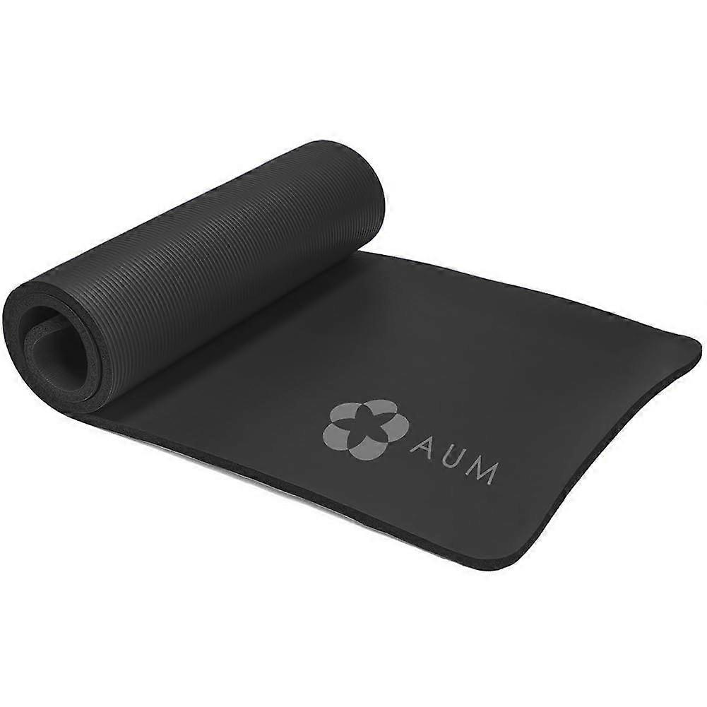 AUM High-Density HD Foam Yoga Exercise Mat 72 x 24 x 0.4 Inches for Home Gym Black Non-Slip Surface