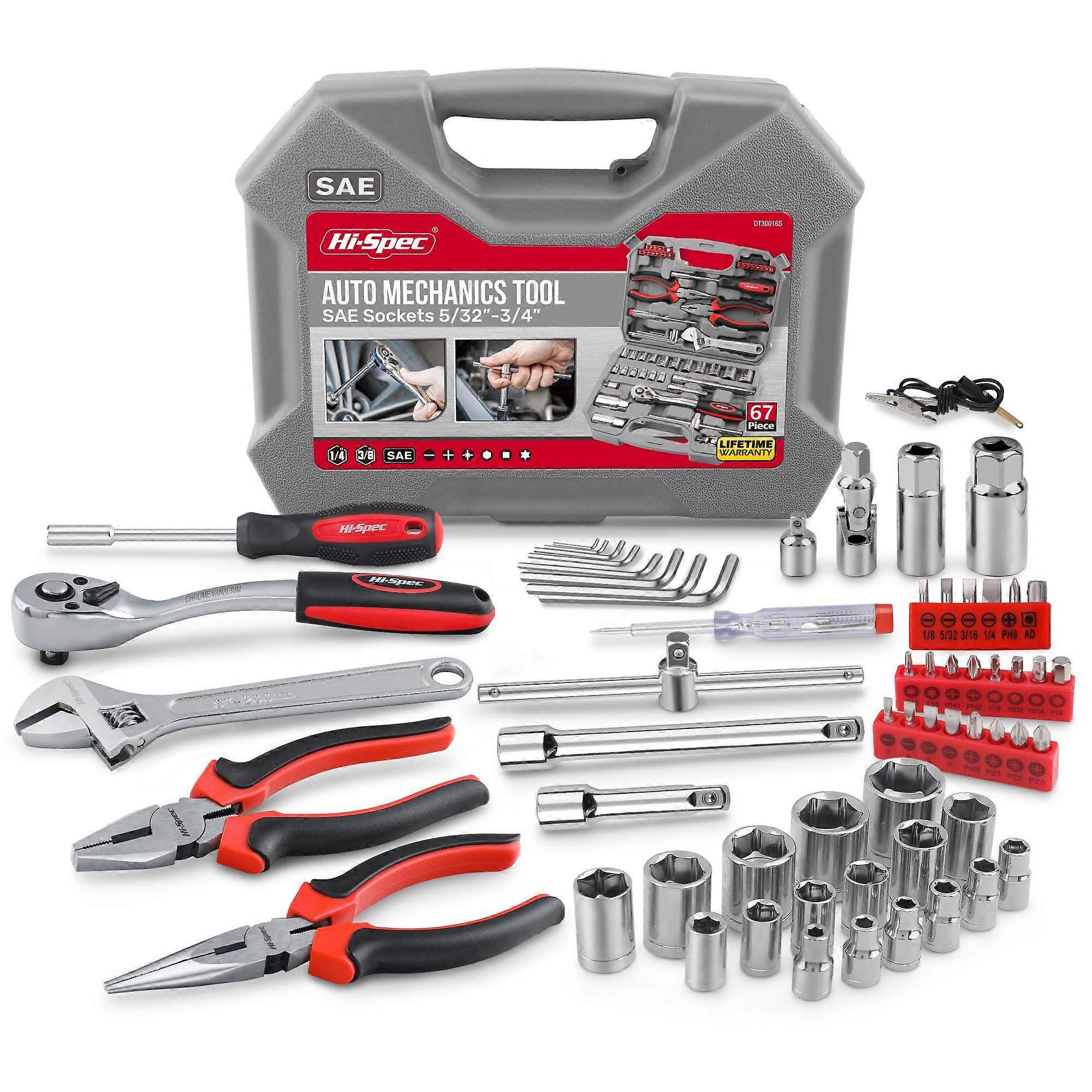 Tools 67pc SAE Auto Mechanics Hand Tool Kit Set For Cars, Motorcycles, Engines & Garages With Sockets, Ratchet, Pliers