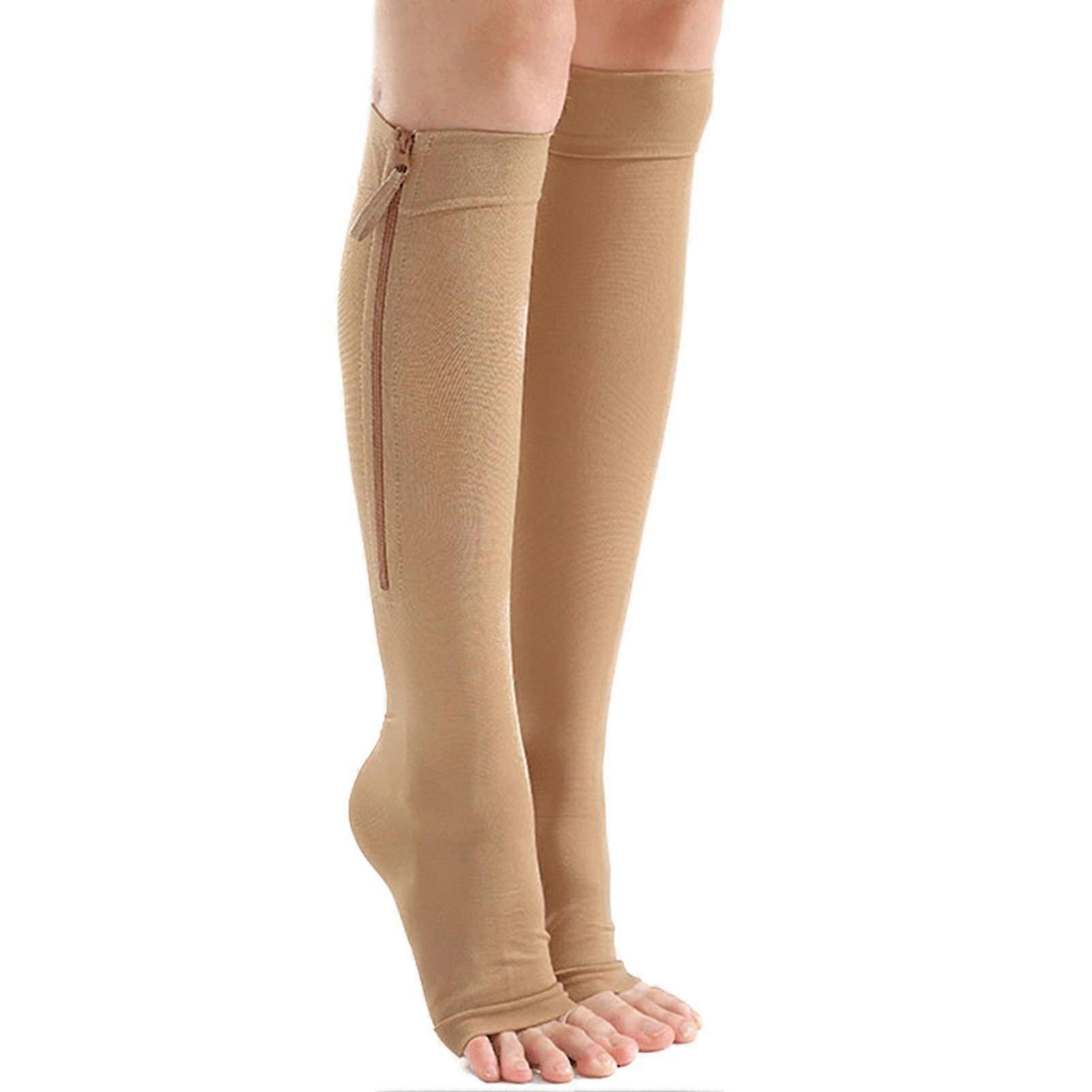Easy Wear Compression Socks Calf Height Open Toe Support Stockings with Zip for Men Women