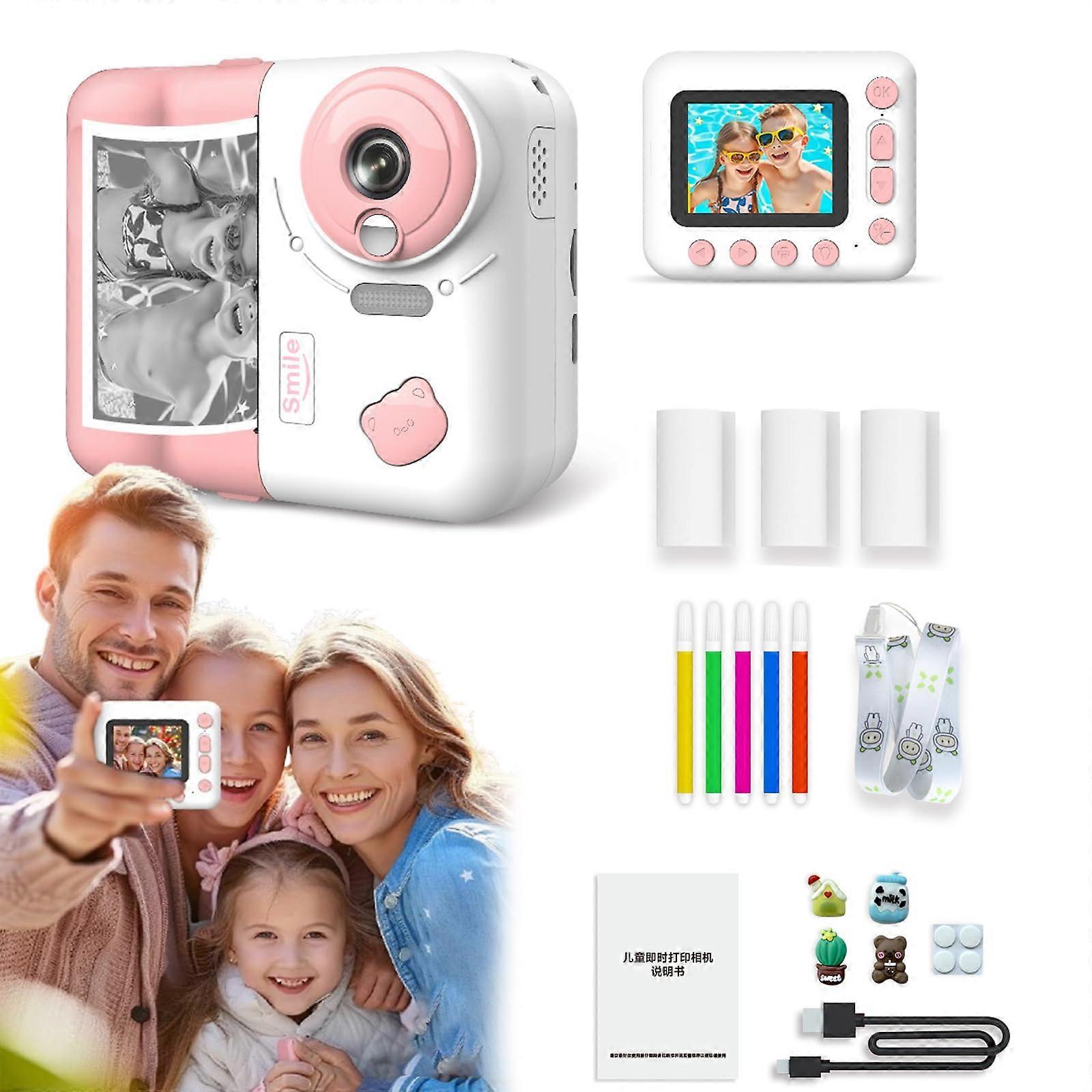 Printcam Kids Instant Print Camera, 1080p, 10x Zoom, Selfie and Video, Instant Print MP3 Pink No Card