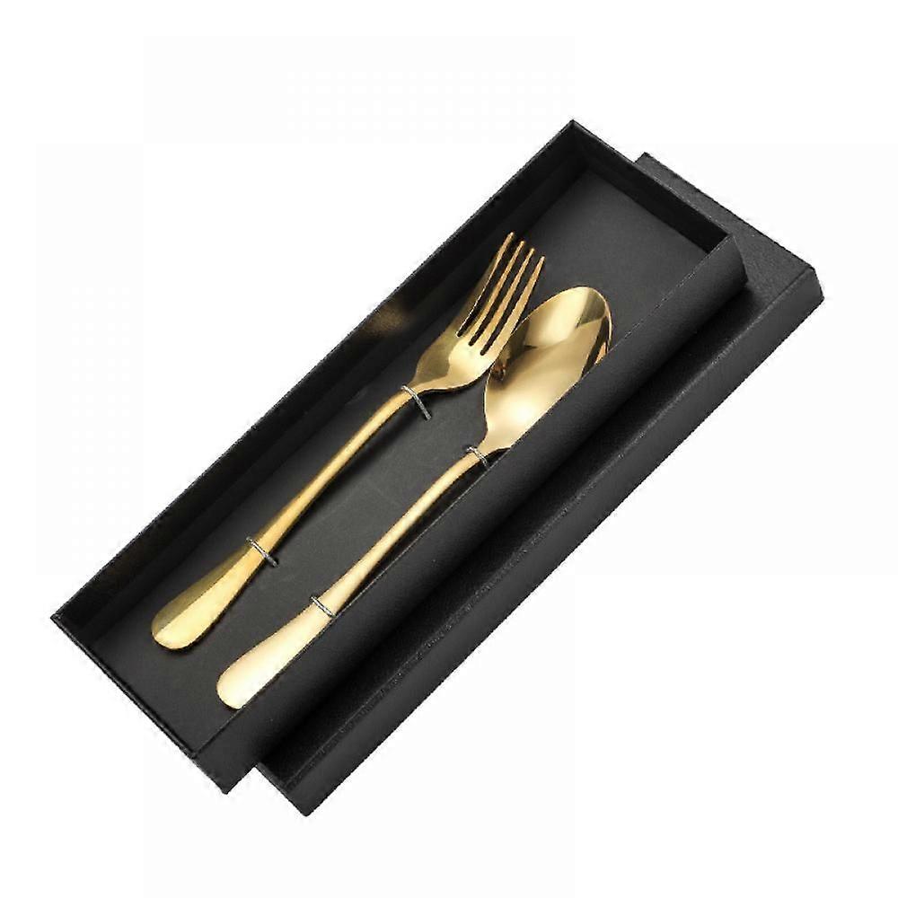 2-piece Set Of Stainless Steel Tableware, Fork Spoon Gift Box Set, Mirror Polished Tableware Set, Smooth Edge (gold)
