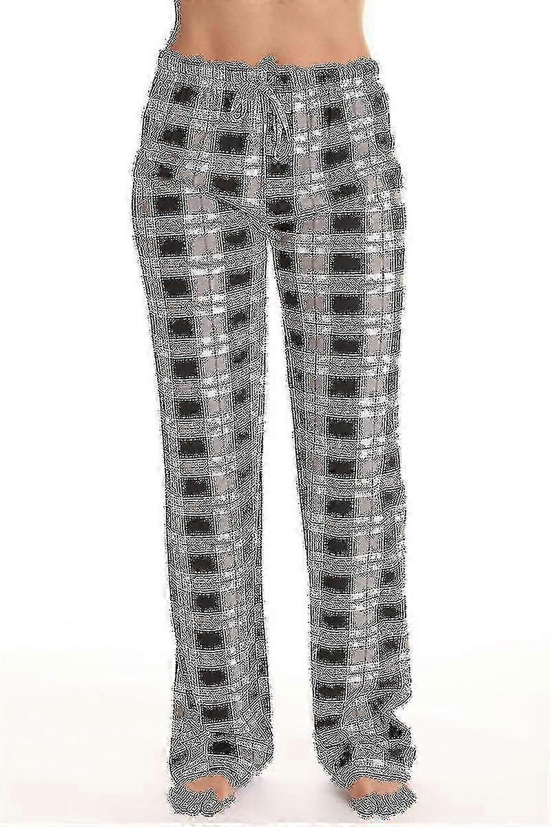 6130348955015Dames pyjamabroek met zakken, dames zachte flanellen geruite pyjamabroek