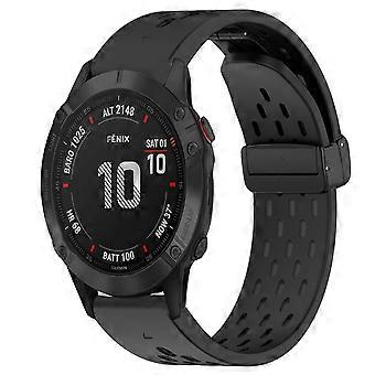 Hole Folding Buckle 22mm Silicone Watch Band For Garmin Fenix 6 Sapphire GPS