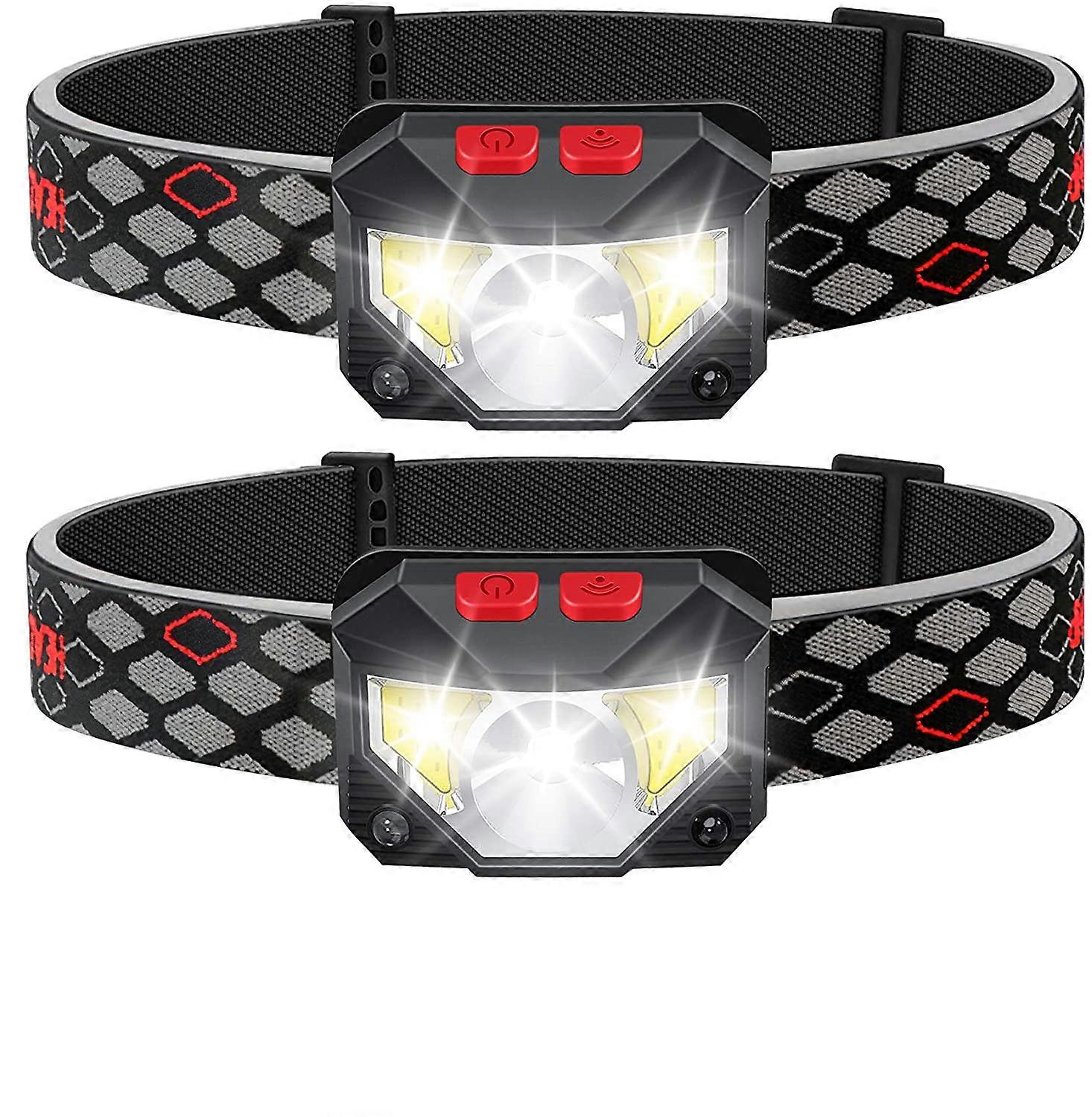Led Rechargeable Headlamp2-Pack Waterproof Flashlight Motion Sensor Control Head Lamp 1000 Lumen Bright