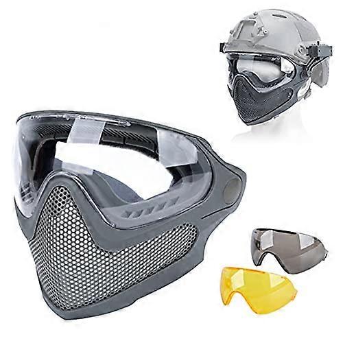 Airsoft Paintball Hunting Dual Mode Tactical Gear Upgrade Steel Mesh Half Mask Military War Game Protective Mask/Grey/21.5x17.5x14.5cm