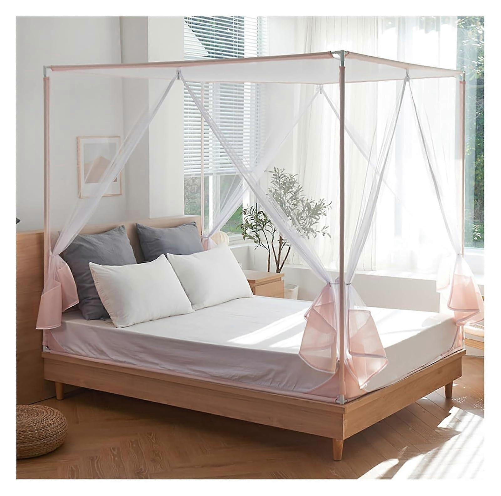 Baldachin Mosquito net Bed frame Curtain with steel clips 4 Corners Post Bed net iron King Size Rose