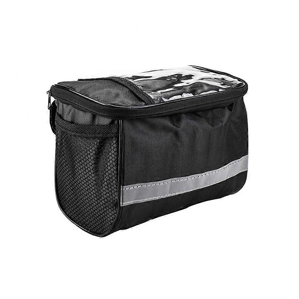 Bicycle Front Handlebar Bag Multifunctional Organizer With Reflective Strip Portable Bar Bag Black