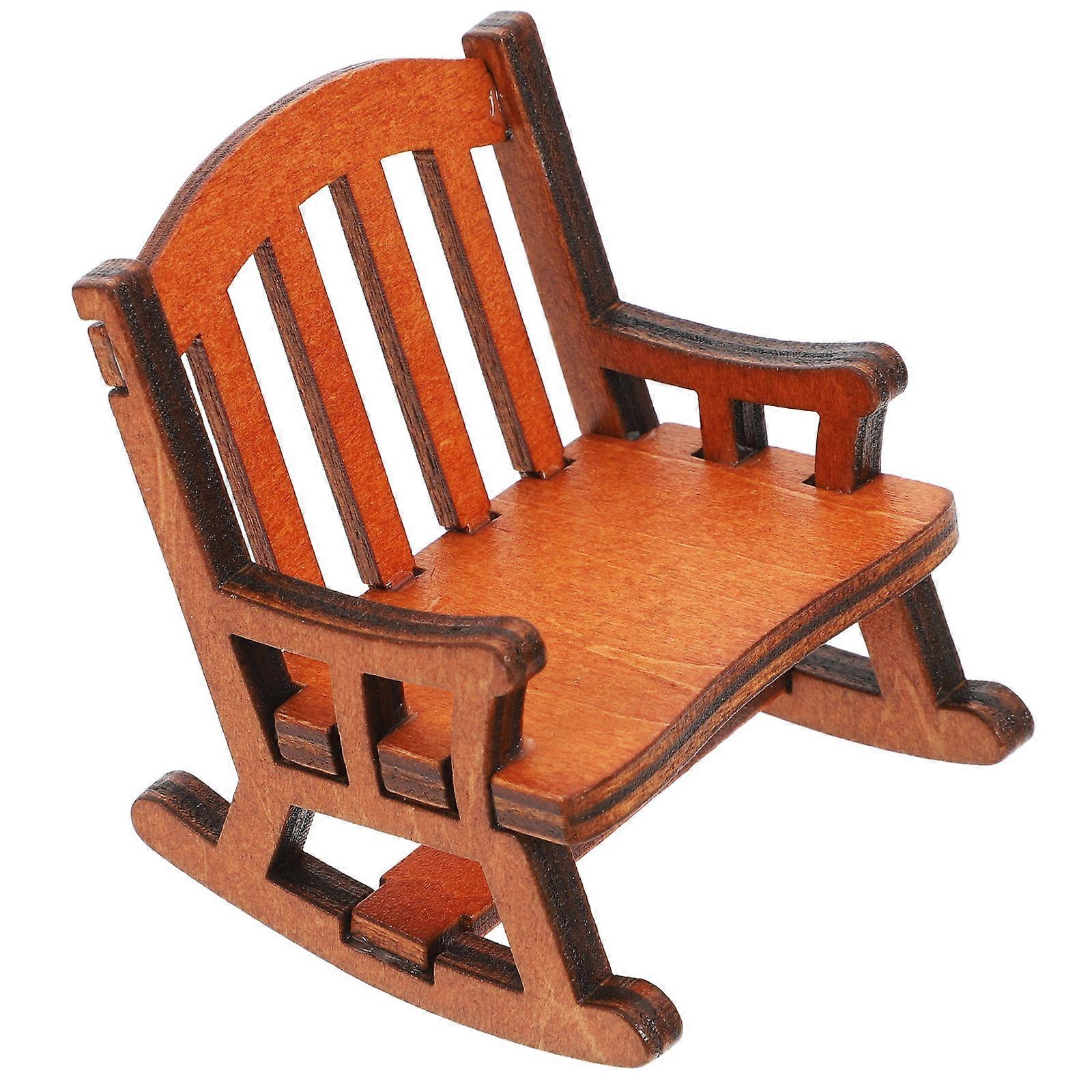 Miniature Rocking Chair Model Craft for Decoration Use Brown Timber 1pc Small Size