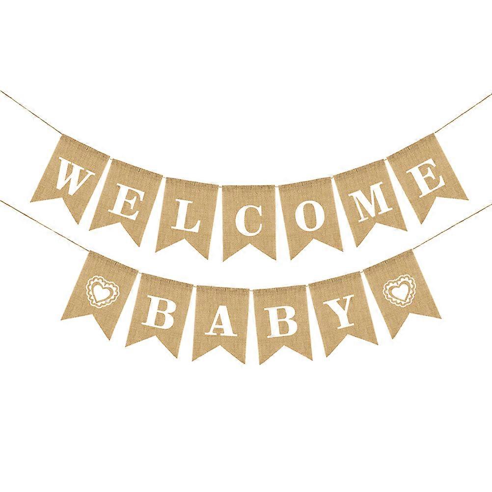 Birthday Bunting Banner Swallowtail Pull Flag Khaki Burlap Welcome Baby Letters 1Set