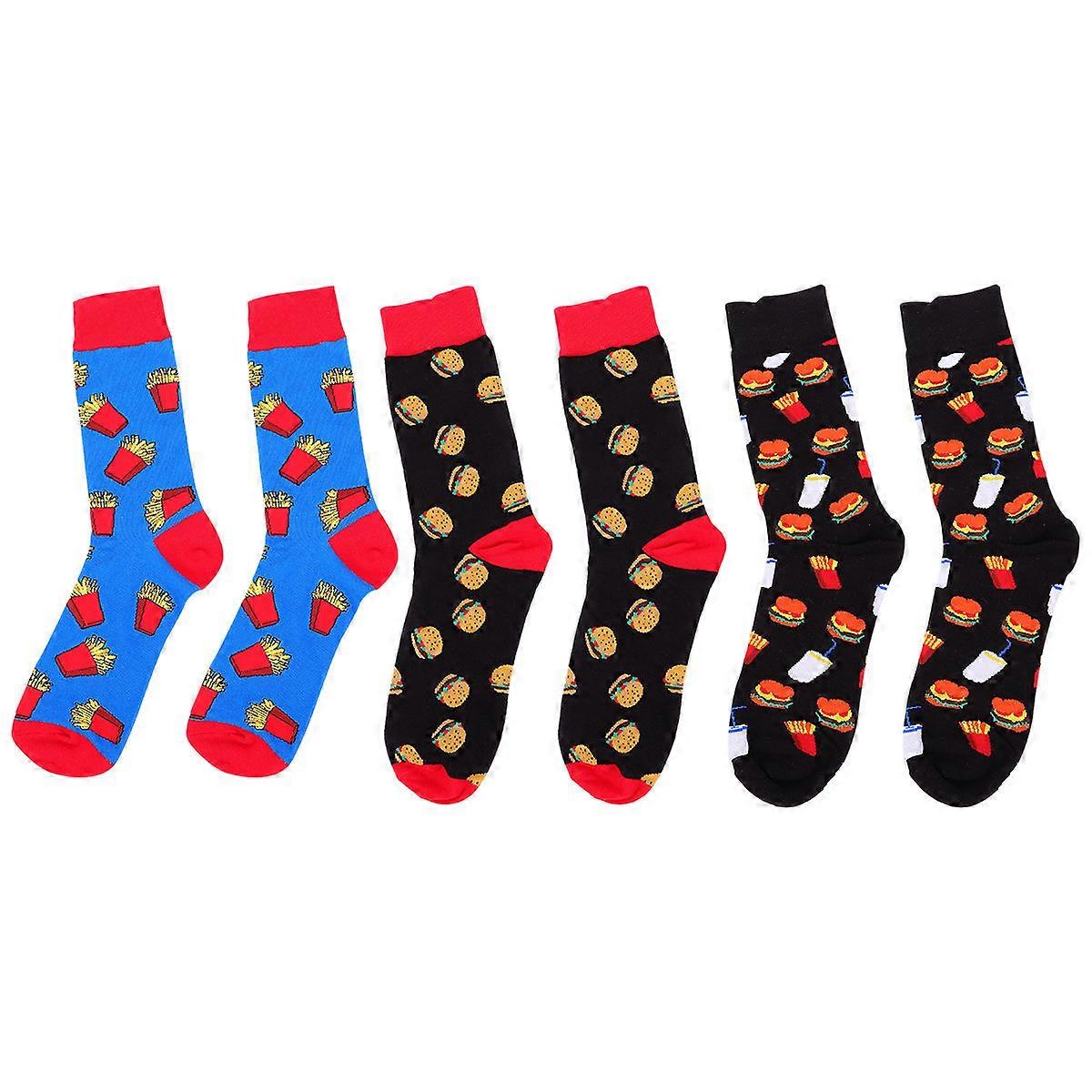 جوارب قطنية للجنسين جورب هامبرغر بطول منتصف العجل رقائق نمط زوجين جوارب متنوعة اللون 36X9 سم مريحة للارتداء 3 أزواج