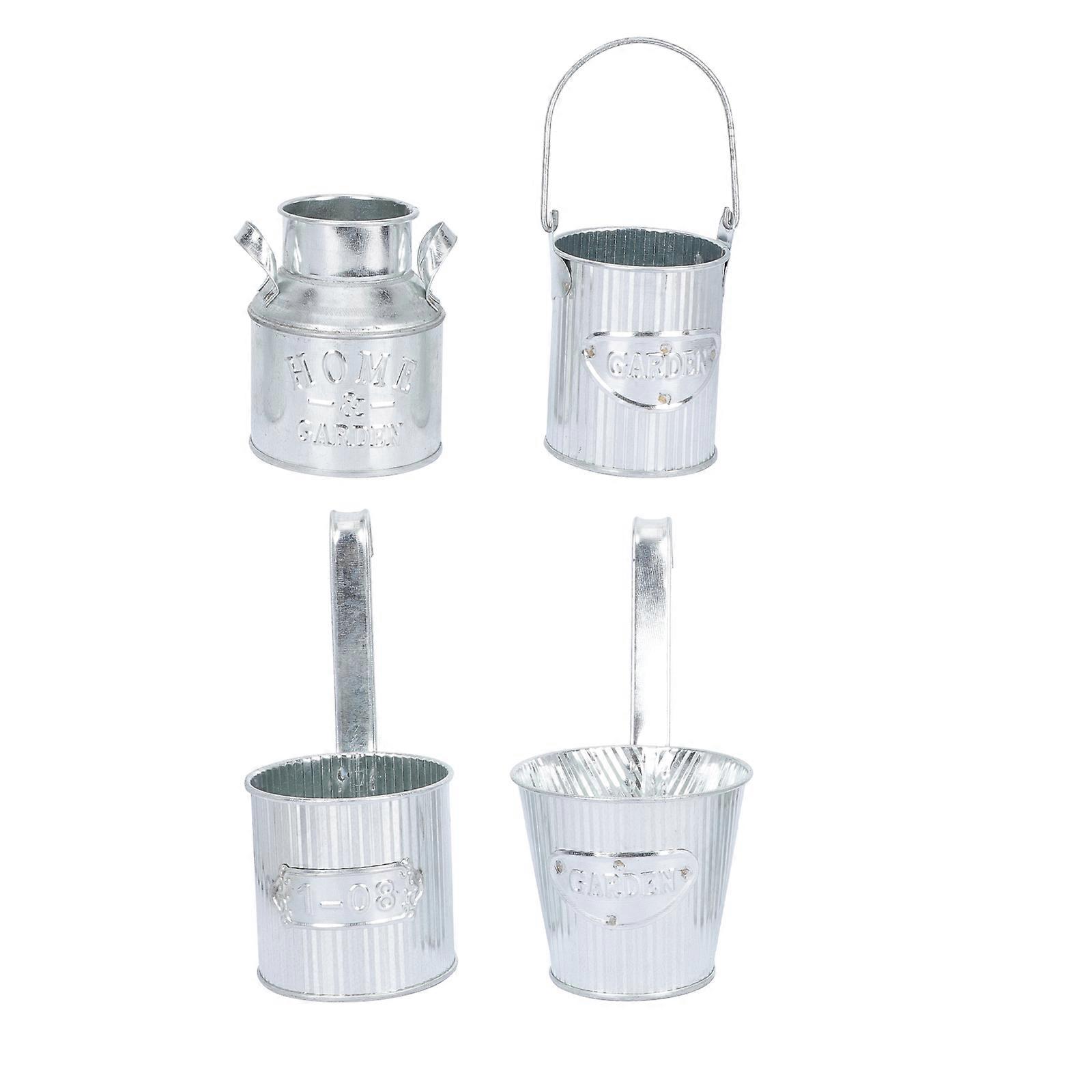 Iron Flower Pots Set of 4 Silver Color for Storage and Decoration Practical and Durable 4 pcs