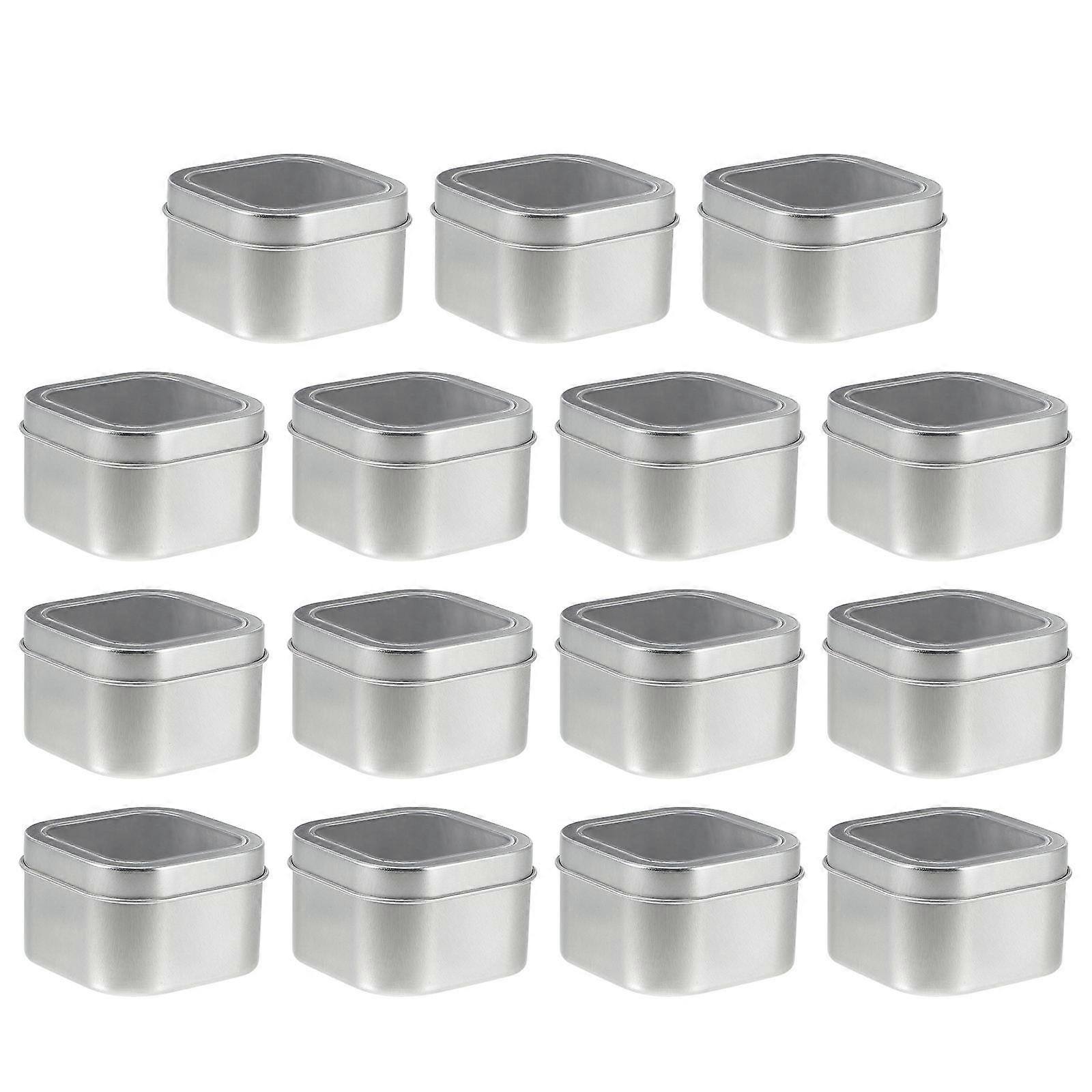 Square Tin Cans Metal Tins with Window Lids for Craft Making 8-Ounce Storage Tin Container 15Pcs