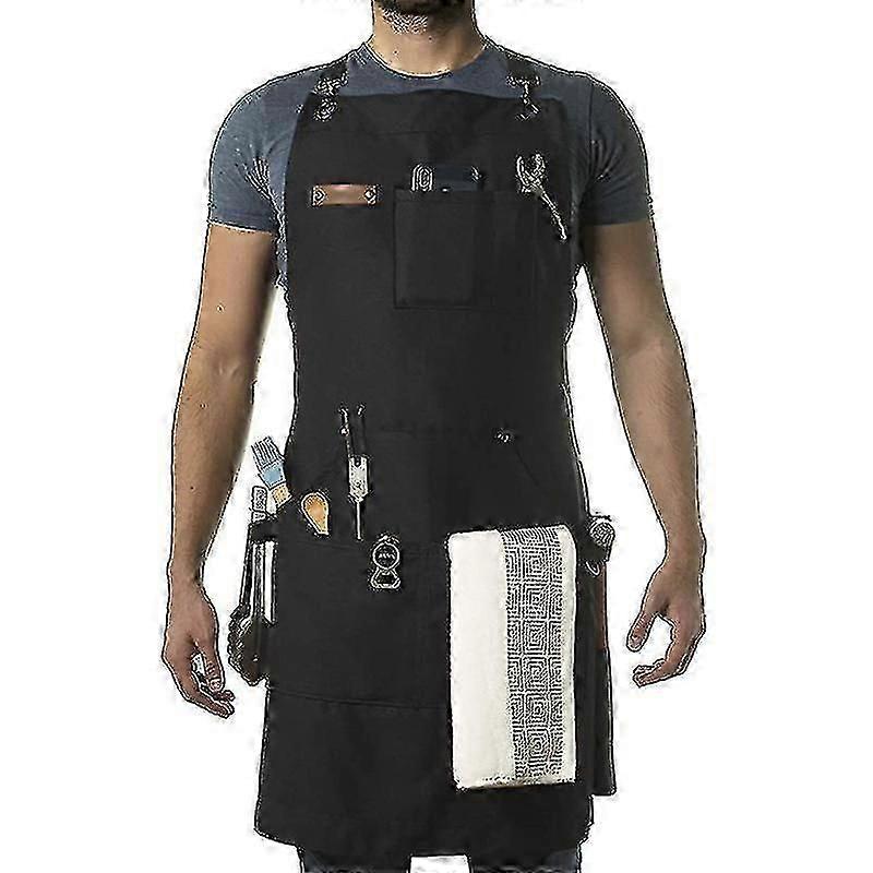 Chef, Bbq And Work Apron With Bottle Opener And Hand Towel - Durable 10oz Cotton Canvas, Brass Hardware And Cross Back Straps