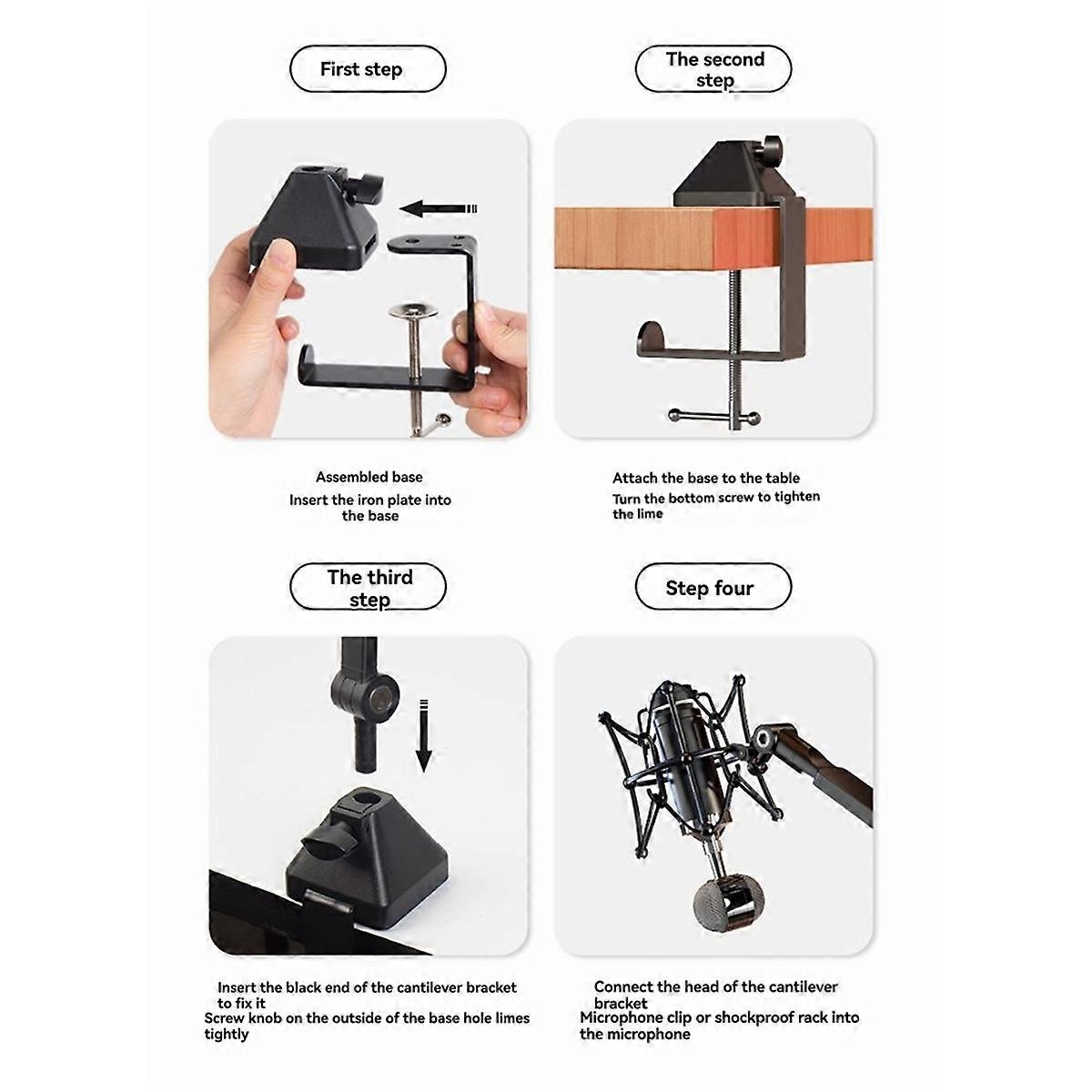 Mic Arm, 360 Rotatable Microphone Boom Arm Mic Stand, with Mic Clip , 3/8In to 5/8In Adapter Microphone Stand Black