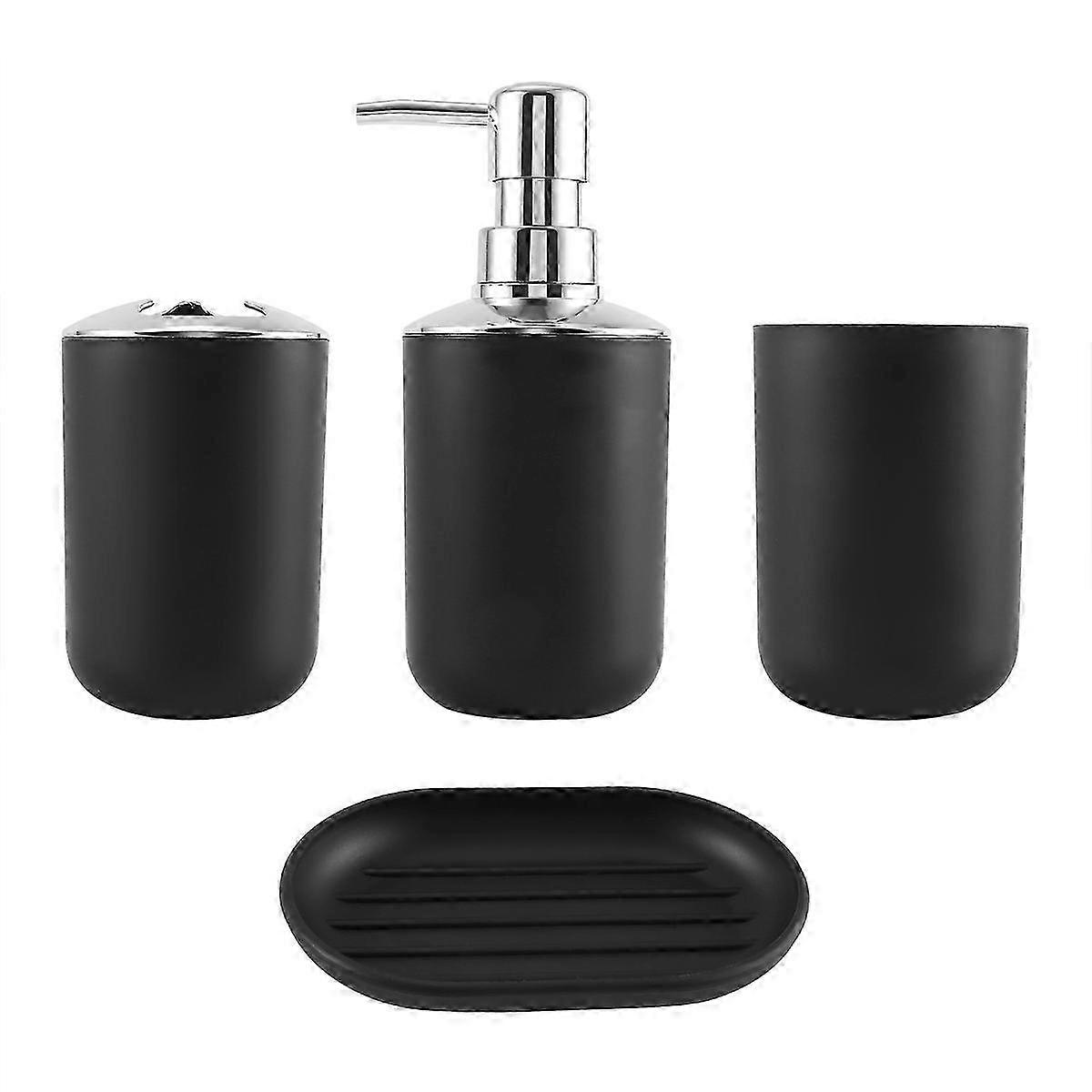 4 Pcs Plastic Bathroom Accessory Set,with Toothbrush Cup(Black) hwy