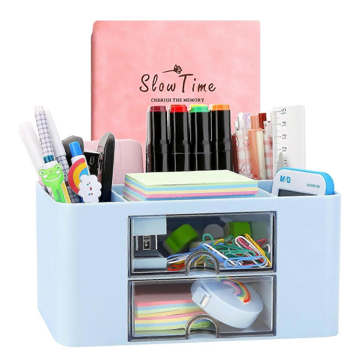 7-grid plastic desktop storage box with drawers multifunctional desk blue