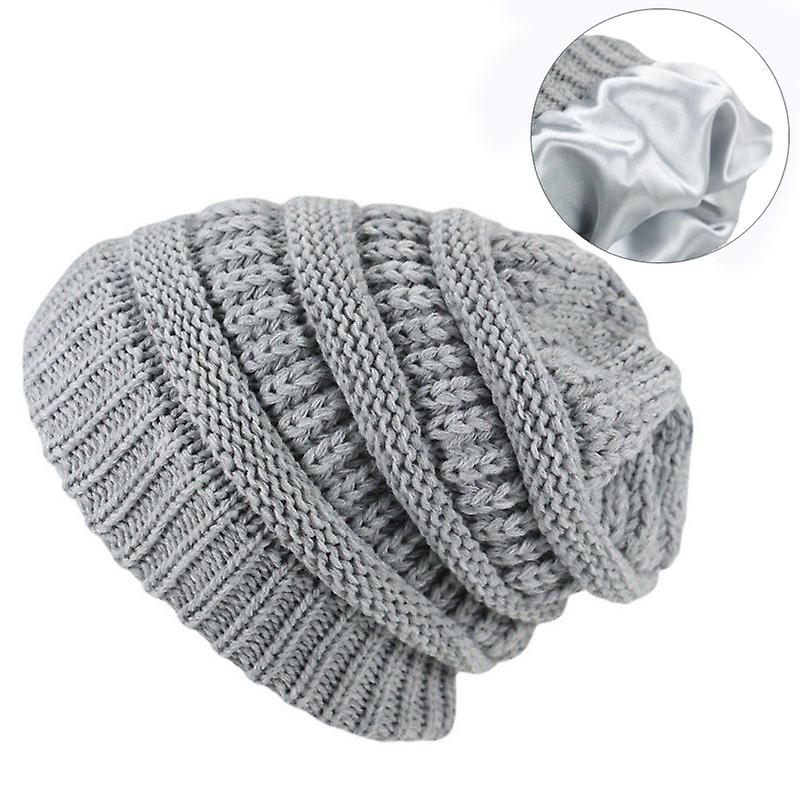 Lazy Winter Beanie, Knitted Wool Beanie With Satin Lining For Men And Women, Hooded Beanie To Keep Warm (gray)