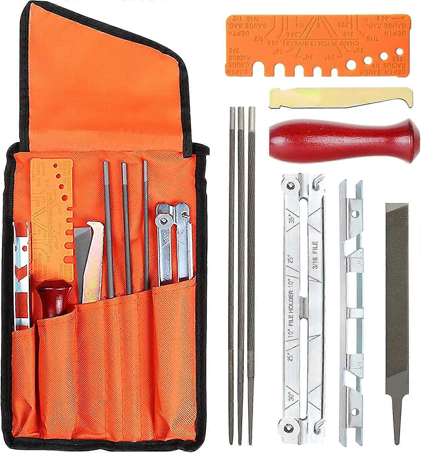 Chainsaw Sharpening Kit, 10 Piece Chainsaw Sharpening Kit, Chainsaw Sharpener Universal Chainsaw Sharpener with Round Files Flat File Handle Pouch