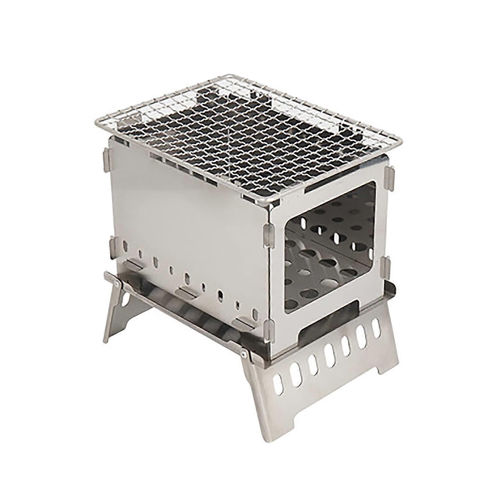 Foldable Charcoal Grill Stainless Steel BBQ Grill Outdoor Camping Picnic Grill with Stainless Steel Mesh Storage Bag Good Ventilation, Red