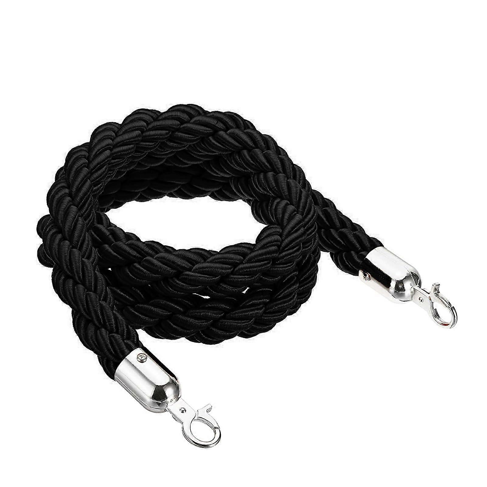 VIP Black Braided Crowd Control Rope 2-10 Ft Hemp Barrier Cord for Queue Management in Restaurants Hotels Theaters Events