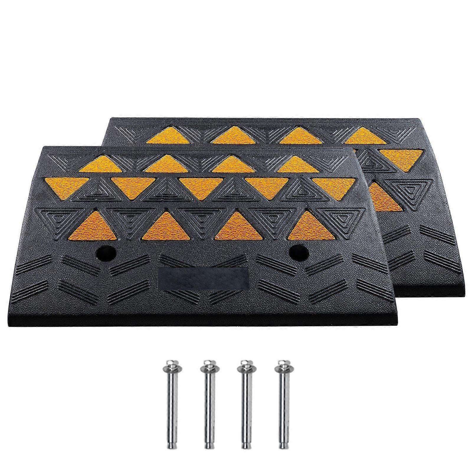 Λαστιχένια ράμπα πεζοδρομίου 2 Pack, 6 "Rise Height Heavy-Duty 33069 lbs/15 T Capacity Threshold Ramps, Ράμπες δρόμου με σταθερή δομή πλέγματος για αυτοκίνητα, Wheelc