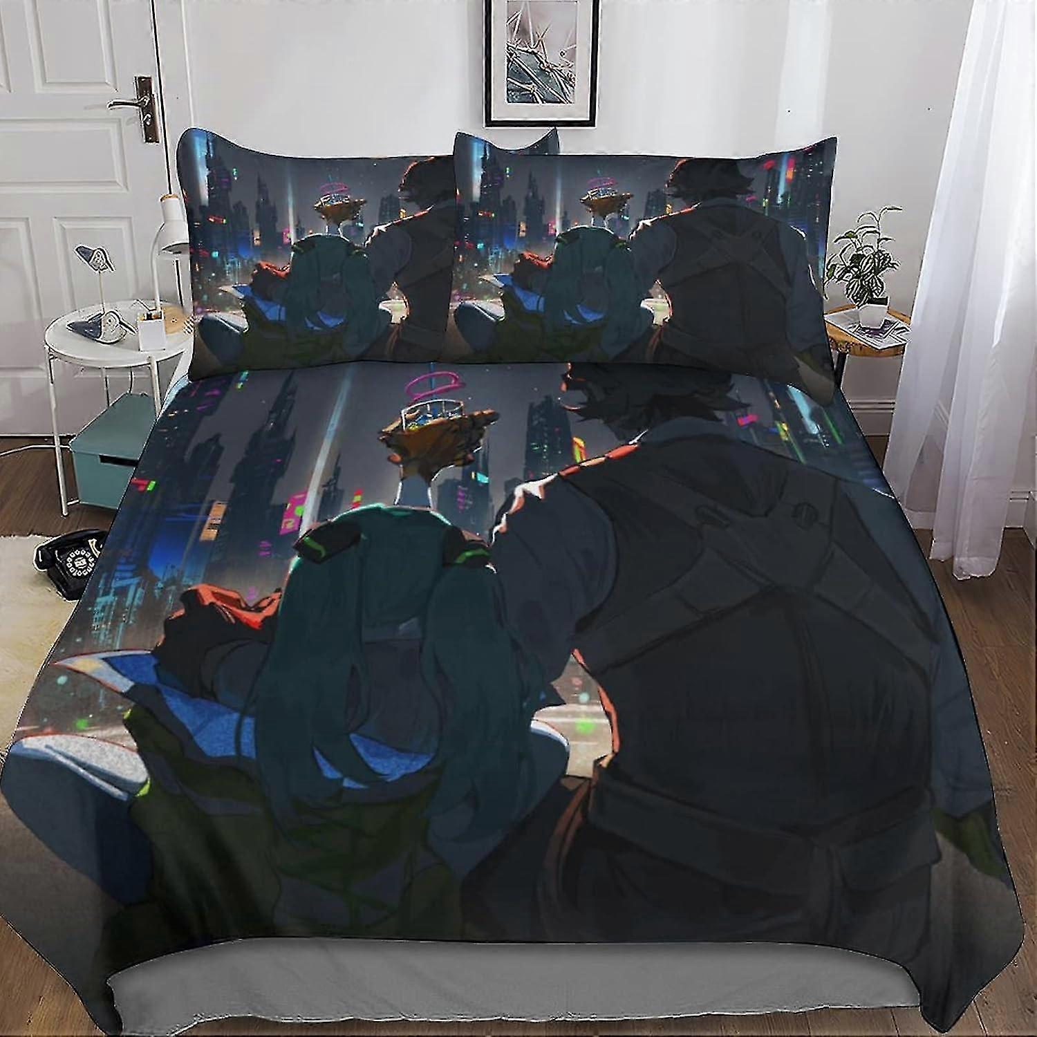 Conjunto de capa de edredom impressa em 3D estilo cyberpunk, 3 peças de roupa de cama macia de microfibra