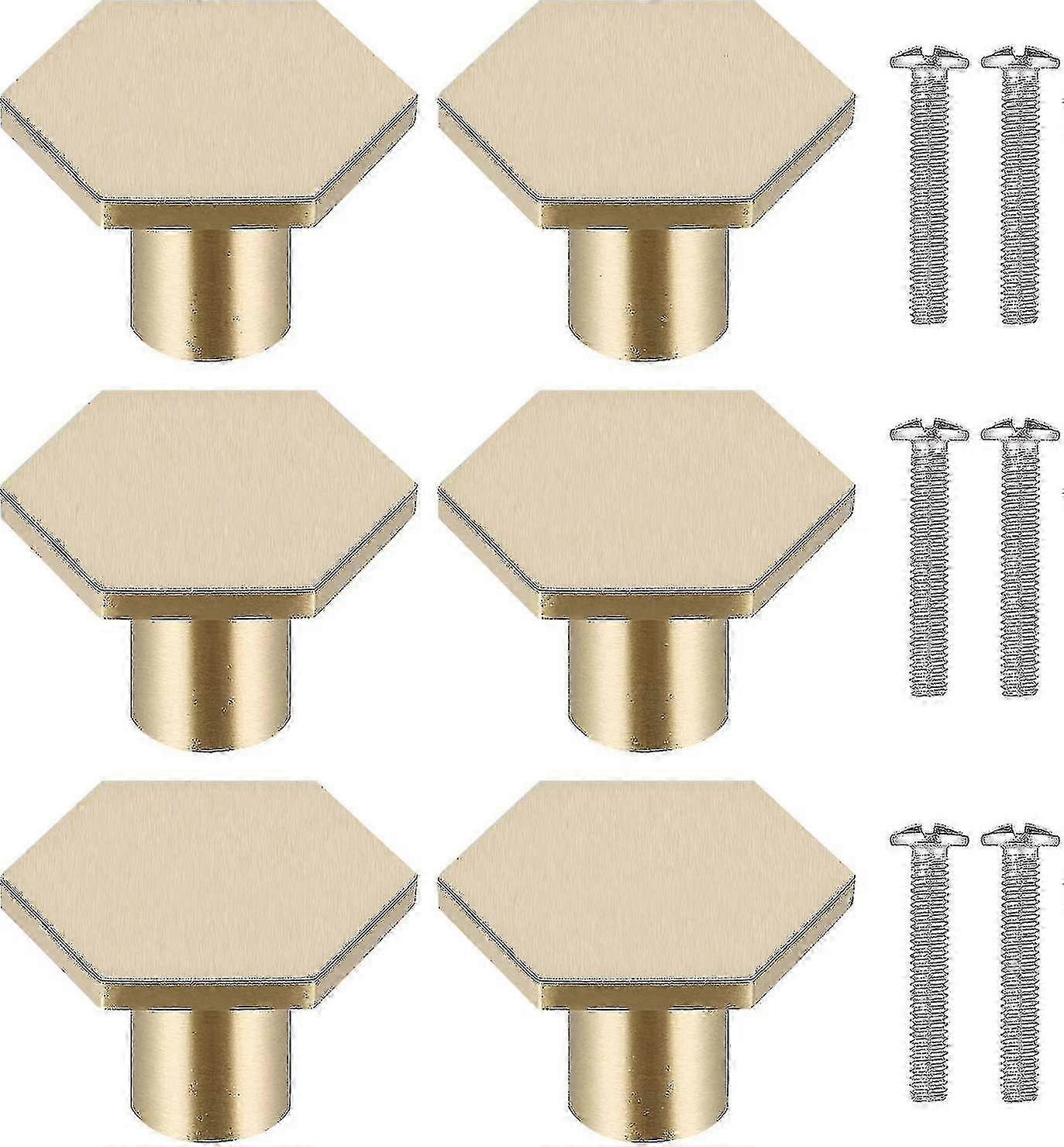 6pcs Solid Brass Door Handles, Hexagonal Gold Drawer Knobs for Furniture