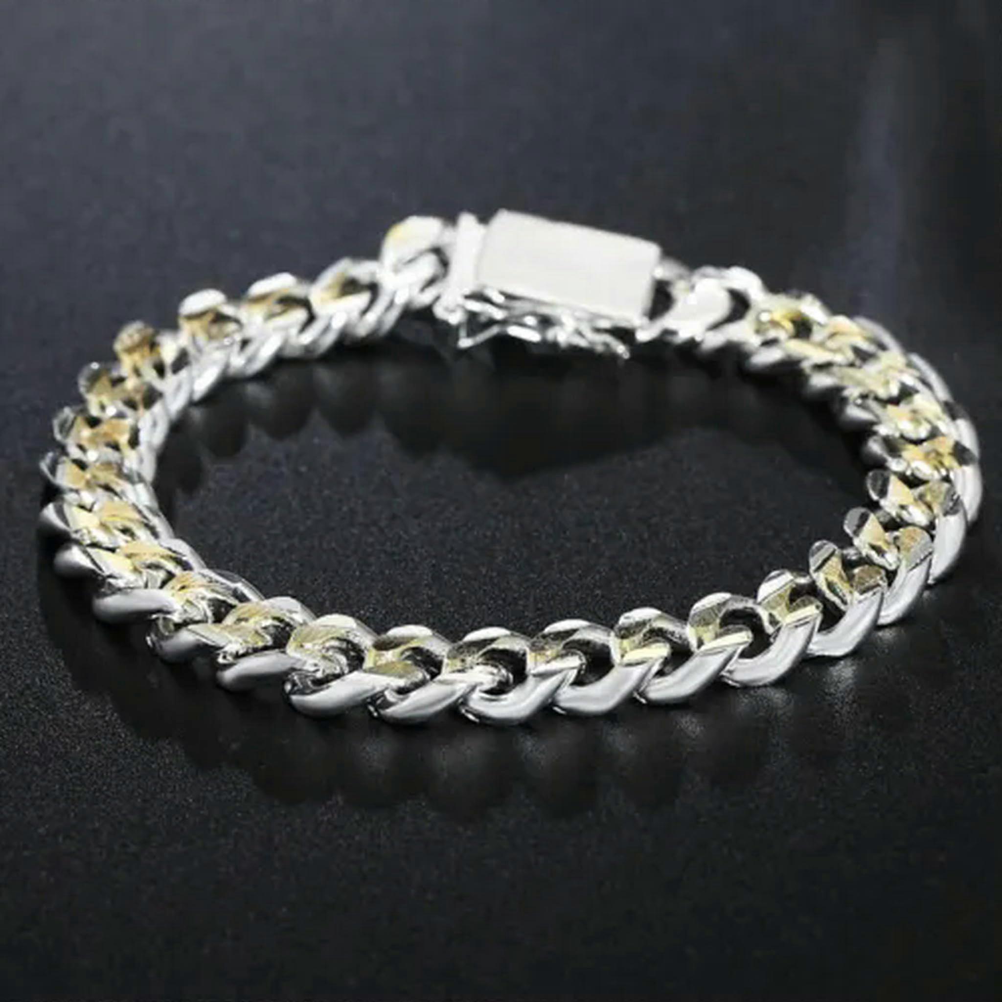 Trendy Men's Chain 10MM Wide 8 Inch Color-Separated Side Link Bracelets in Stainless Steel