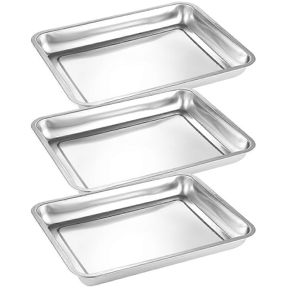 3pcs Stainless Steel Rectangular Tray Multi Functional Oven Pan for Grilling, Baking, Serving, Perfect for Picnics, Parties, Family Gatherings,