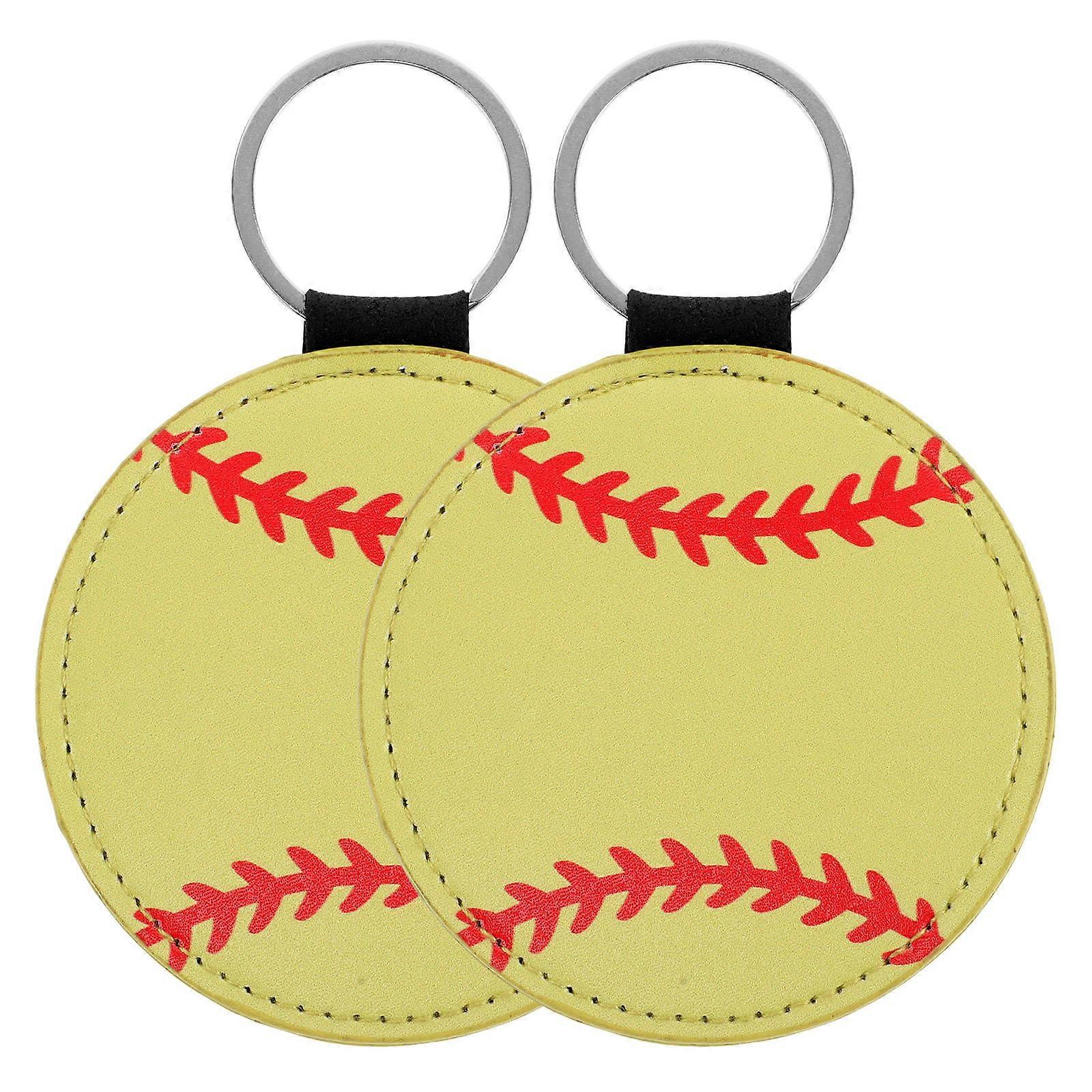 Sports Enthusiasts Baseball Softball Keychain Round Shape Zinc Alloy Material Keychain Daily Use 2Pack